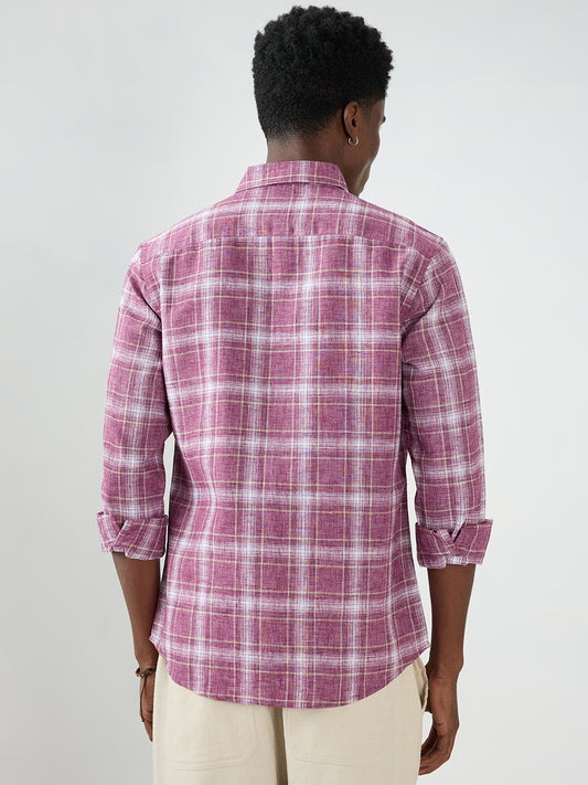 Vintage Maroon Plaid Checks Textured Shirt