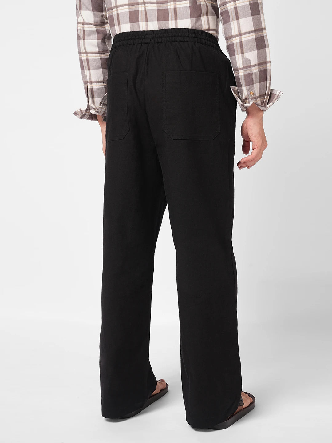 Timeless Black Slub Weave Straight Fit Trousers