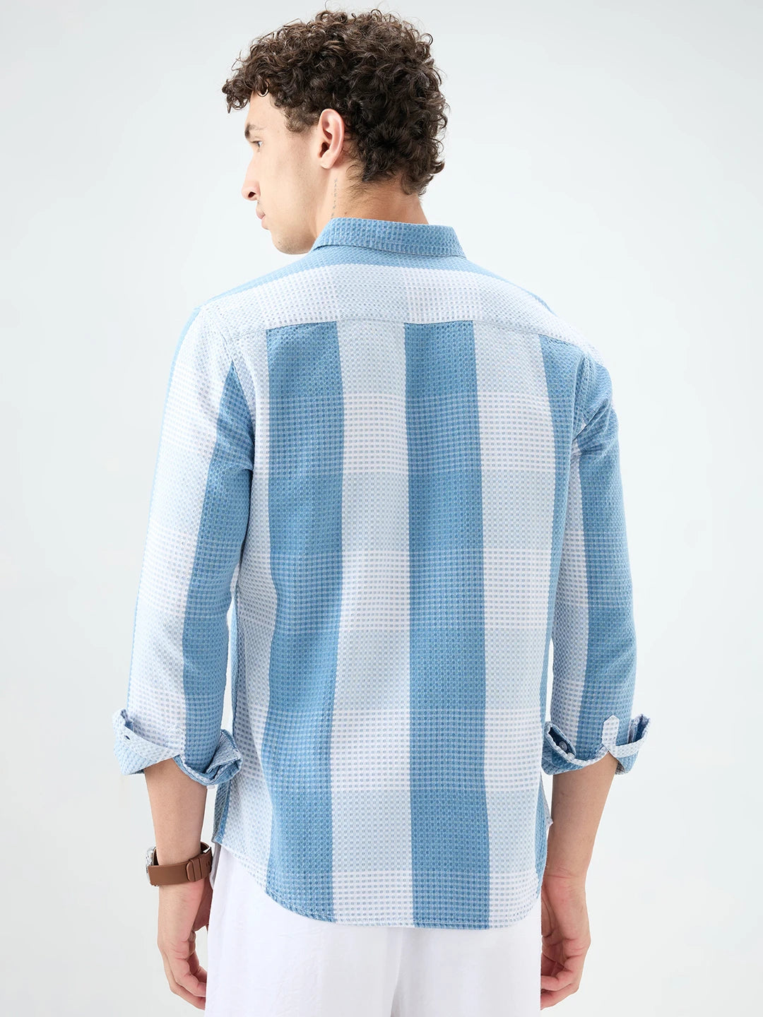 Denim Blue & White Micro Striped Weave Striped Shirt
