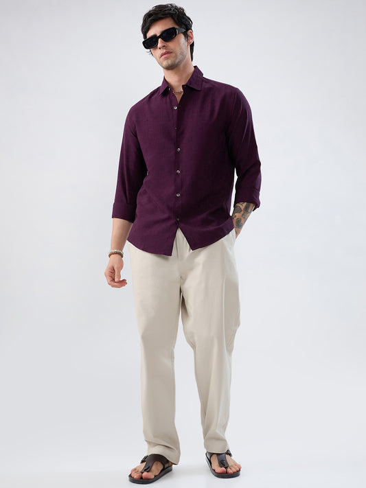 Wine Minimal Textured Everyday Shirt
