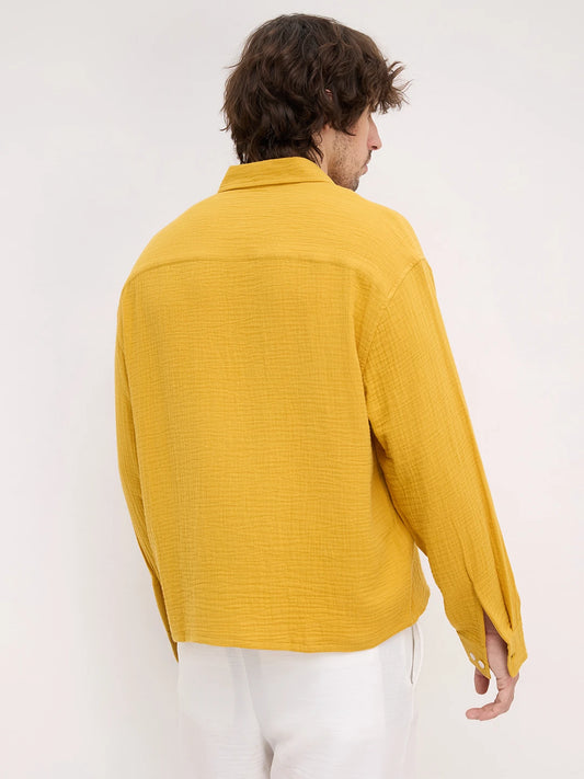 Radiant Gold Double Cloth Boxy Fit Crop Shirt
