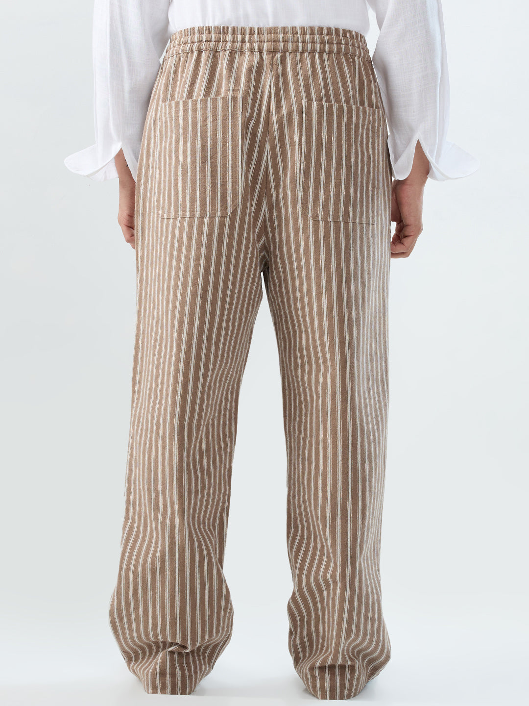 Beachline Brown Vertical Striped Straight-Fit Trousers
