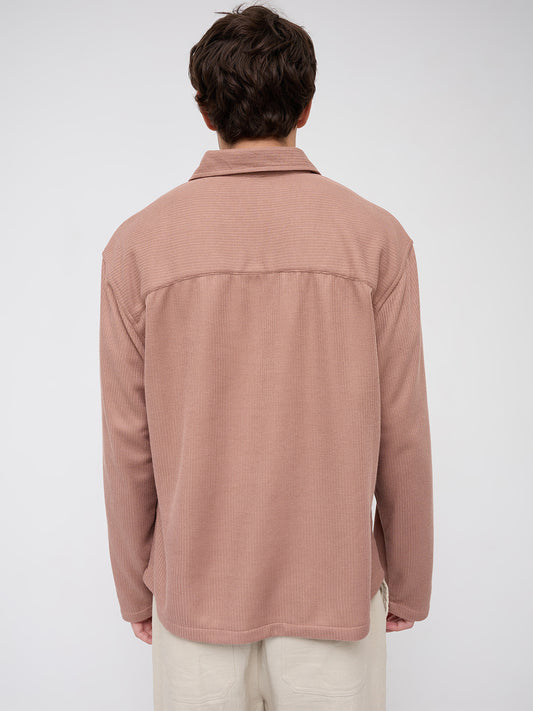 Soft Brown Micro Weave Knitted Oversized Polo Shirt