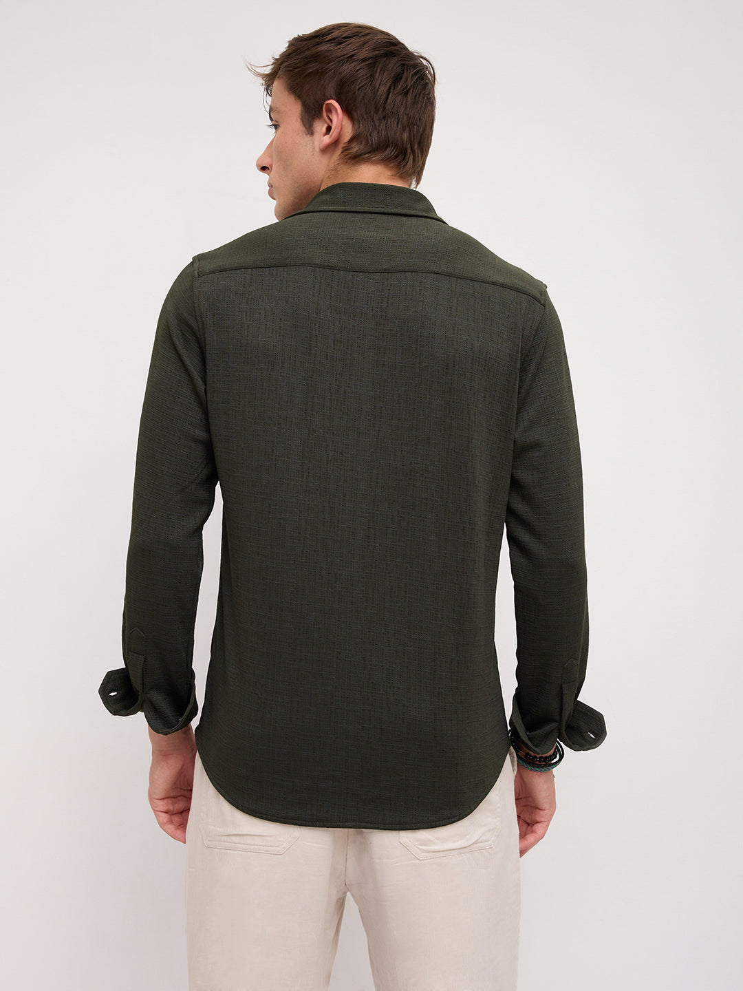Dense Forest Green Mini Checks Textured Knitted Shirt