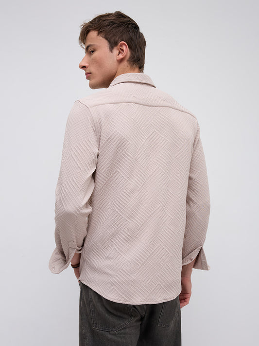 Urban Clay Beige Lozenge Textured Knitted Shirt