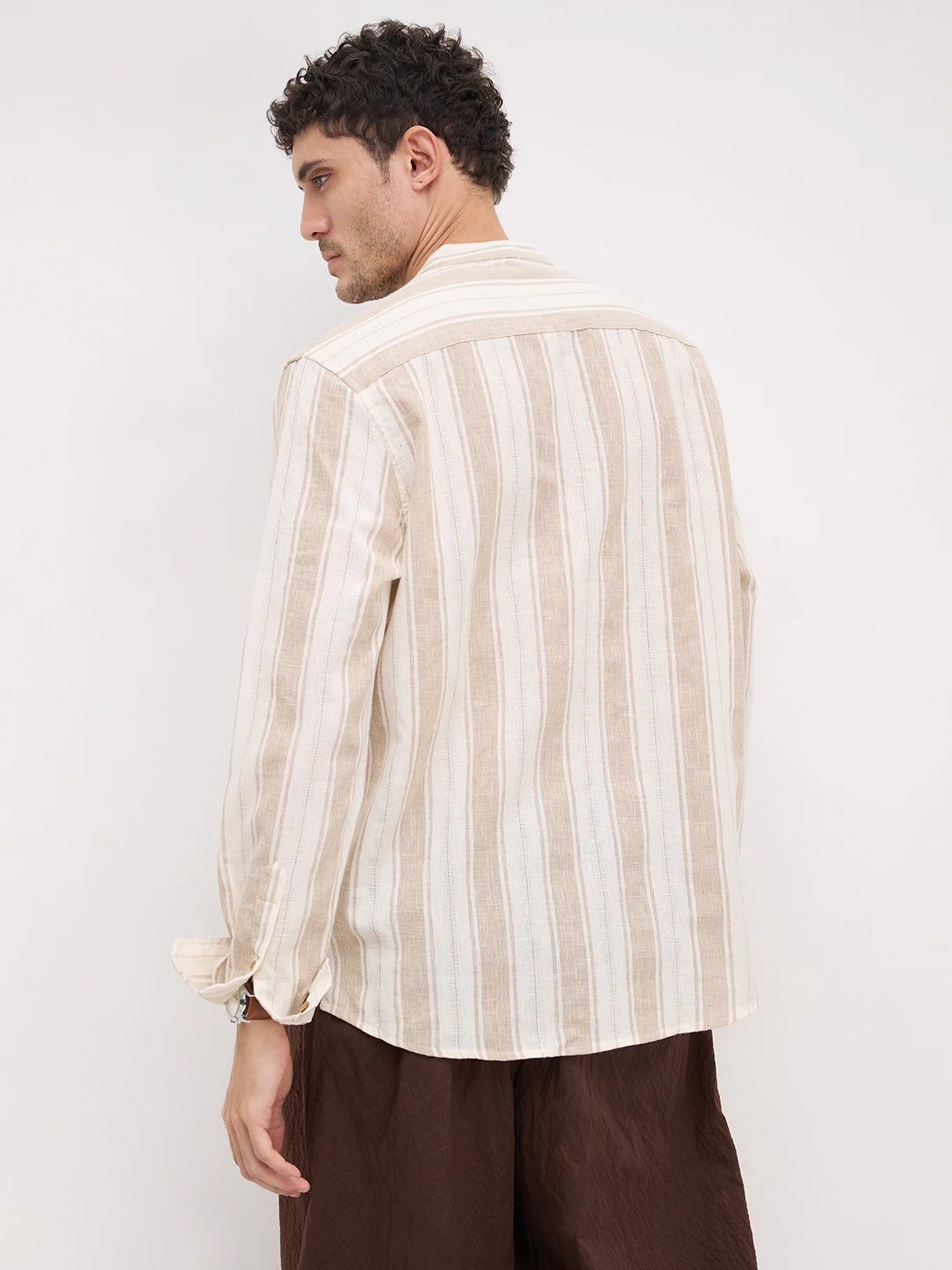 Rustic Sand Beige Vertical Striped Kurta