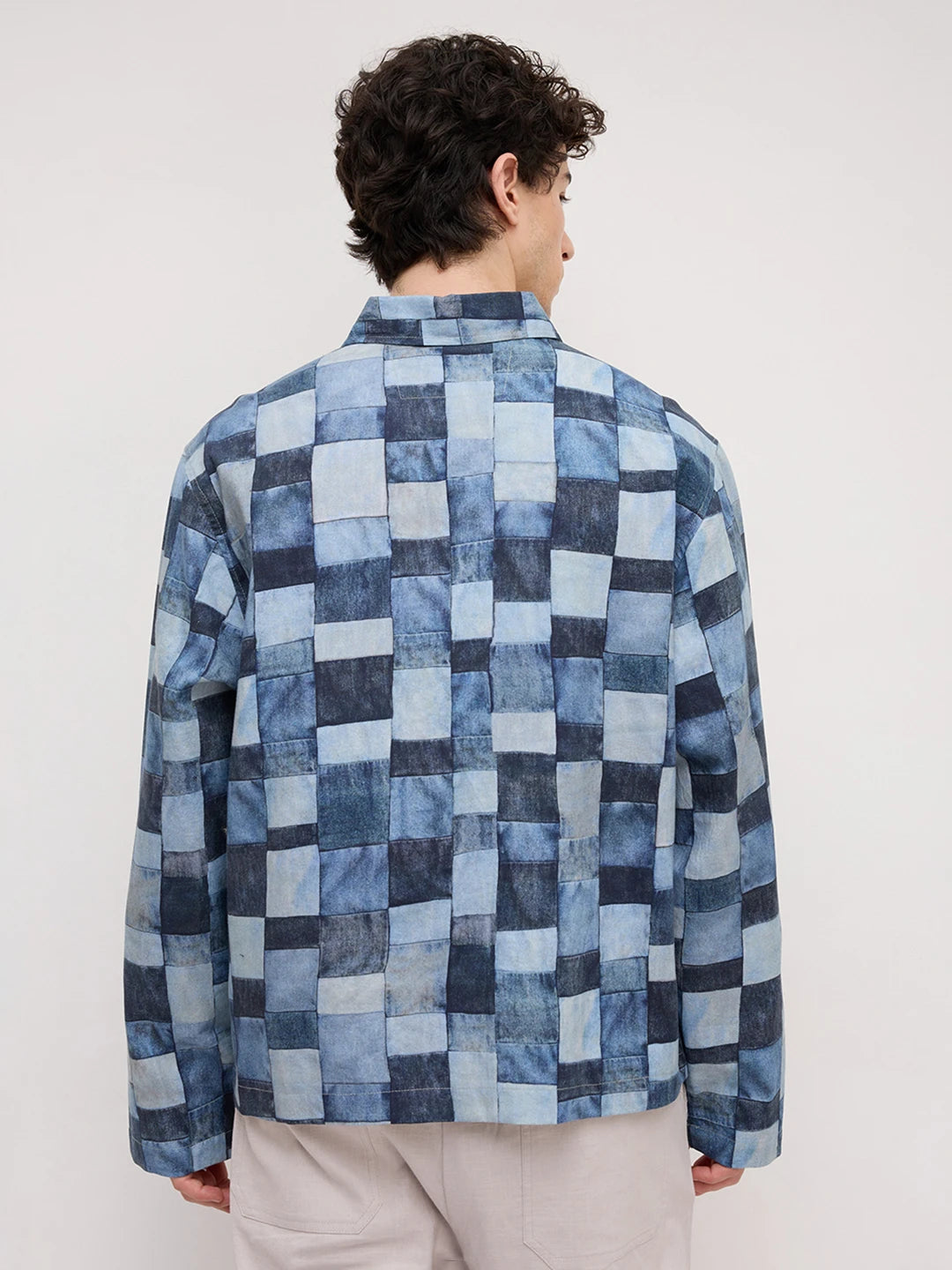 Ocean Blue Abstract Printed Cuffless Oversized Shirt