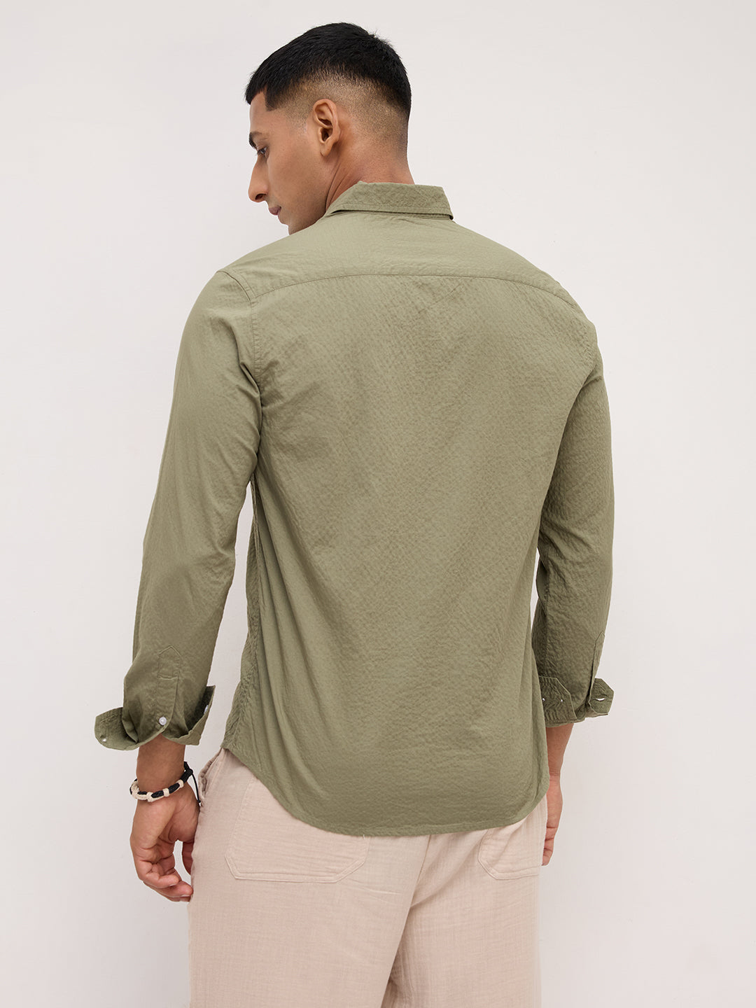 Artichoke Green Minimal Textured Shirt