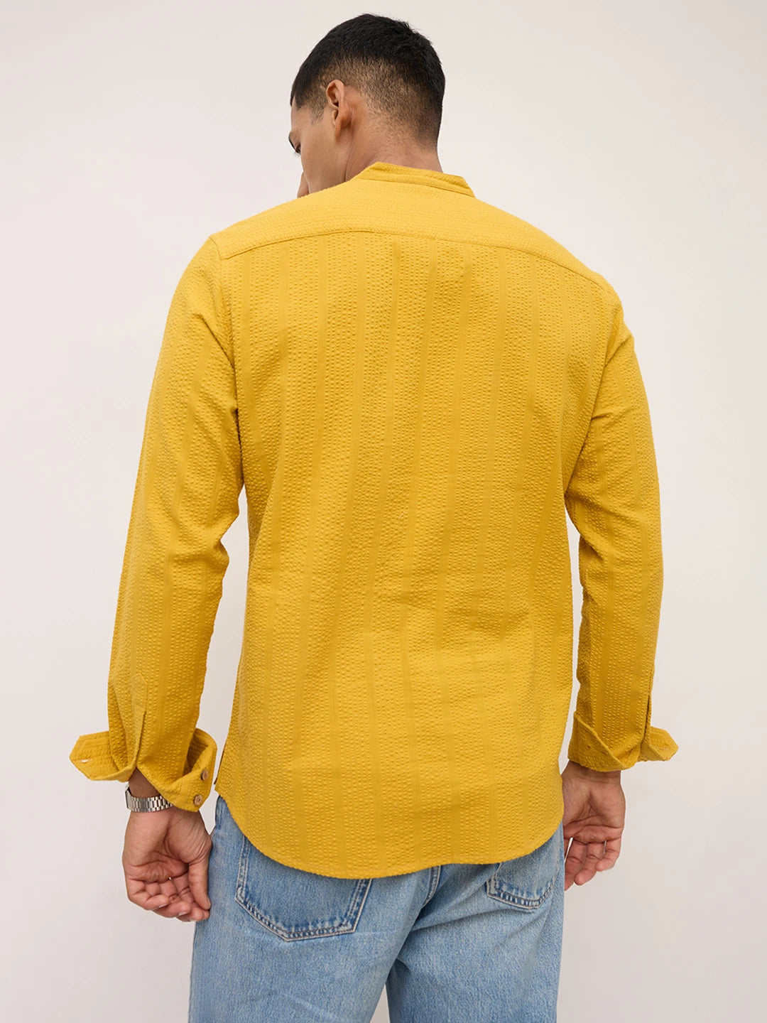 Luxe Mustard Yellow Seersucker Striped Kurta