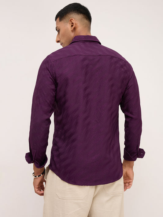 Deep Wine Contour Weave Evening Shirt