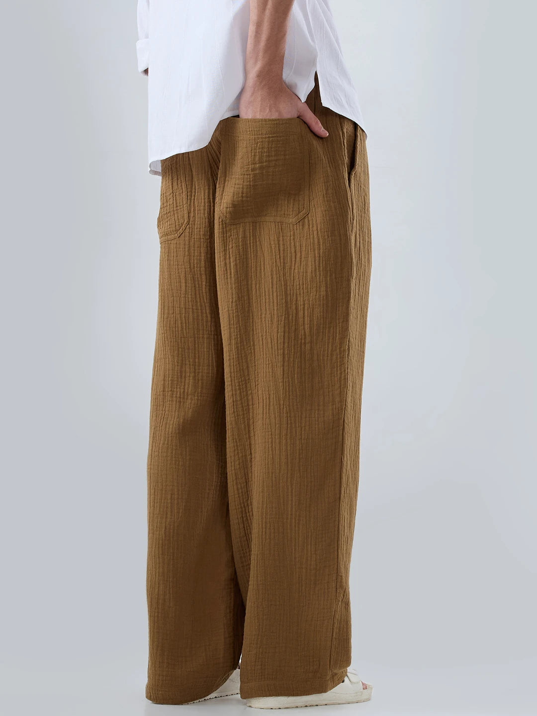 Sepia Brown Double Cloth Straight Fit Trousers