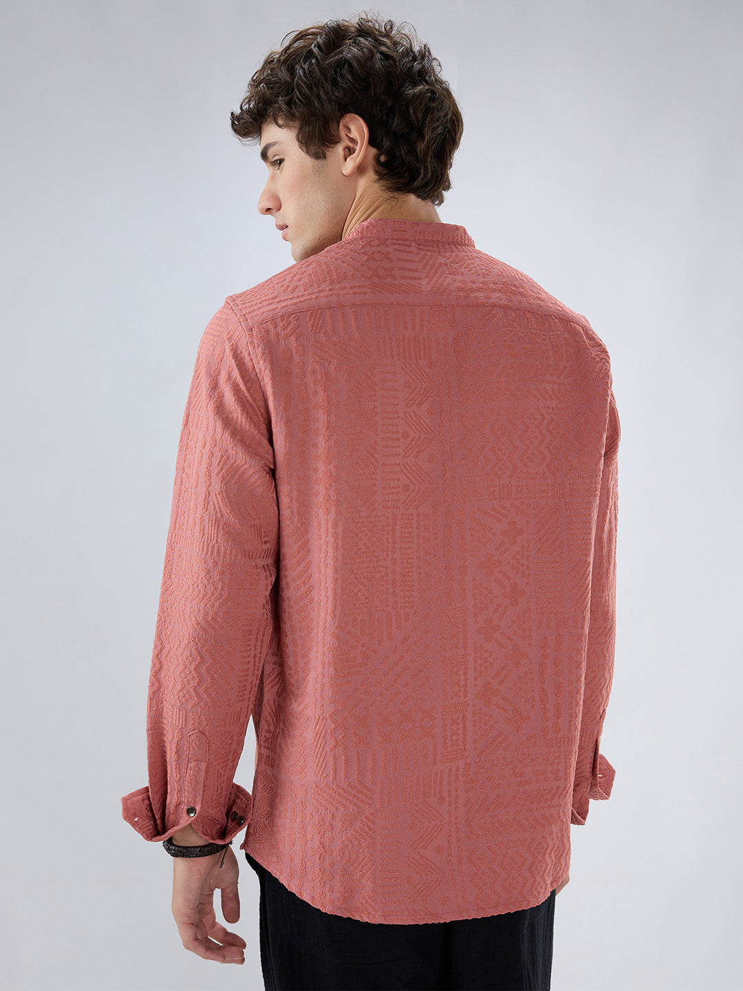 Intricate Soft Coral Textured Kurta