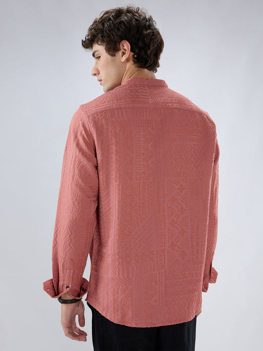Intricate Soft Coral Textured Kurta