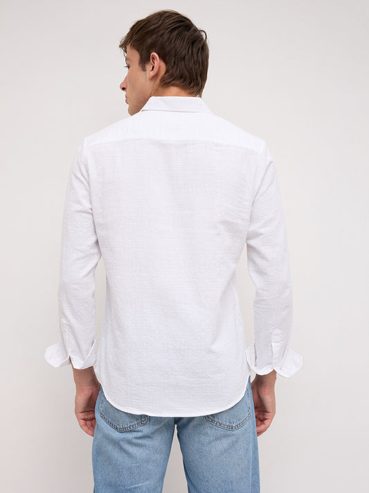 Plush Pearl White Ledger Checks Double Cloth Shirt
