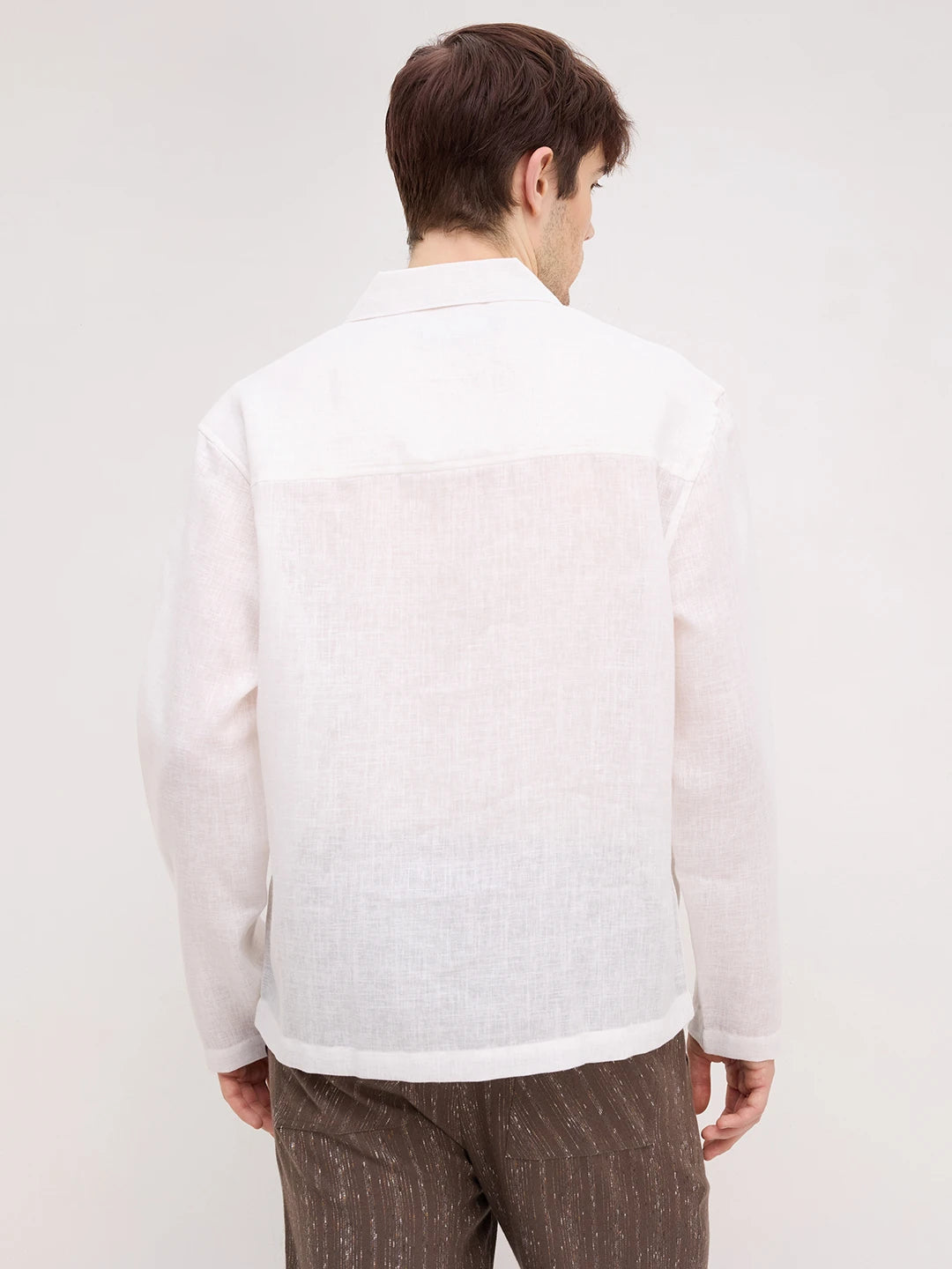 Off-White Sheer Textured Notch Collar Oversized Vacation Shirt