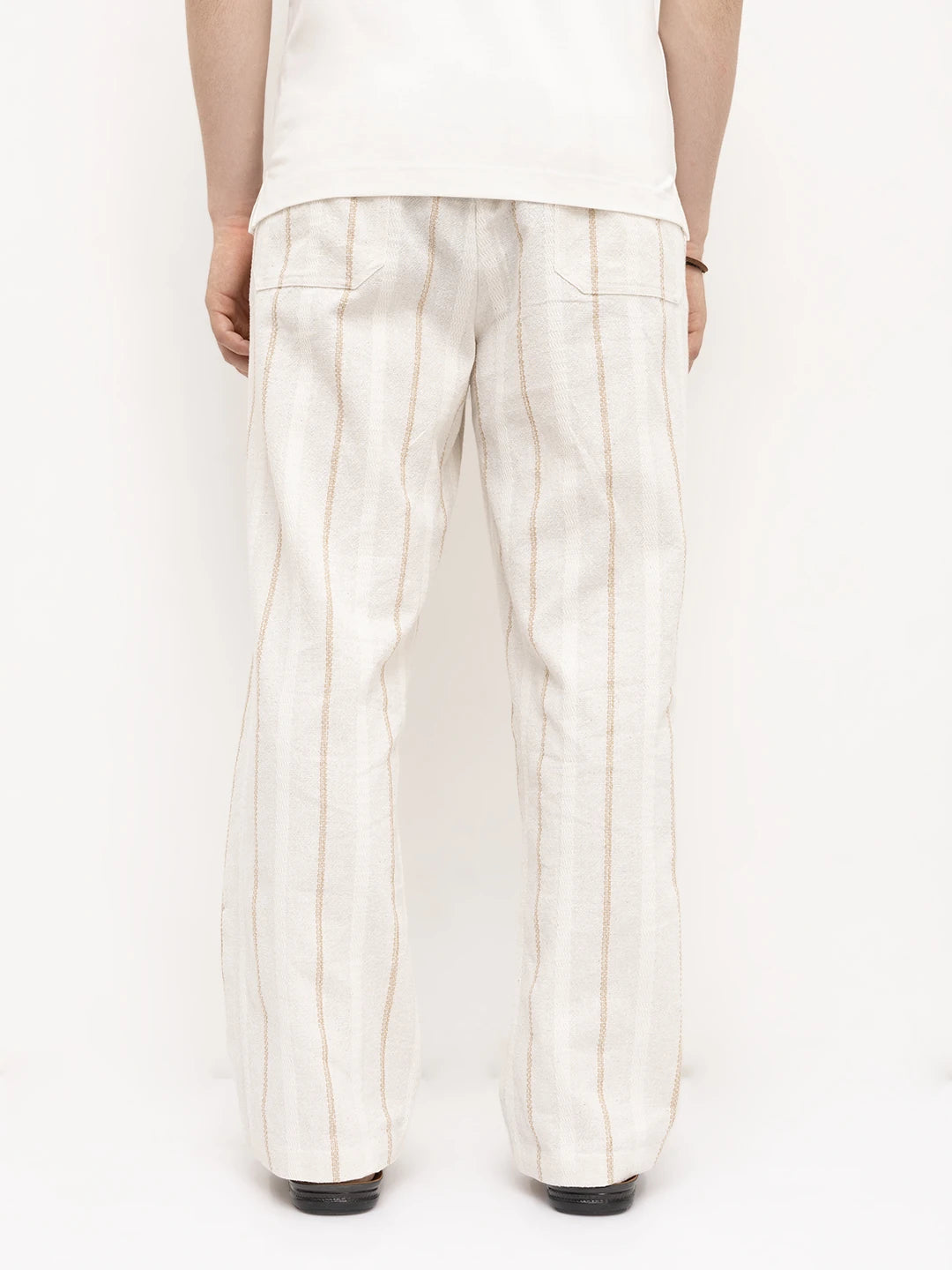Burlap Beige Artisan Striped Straight Fit Trousers