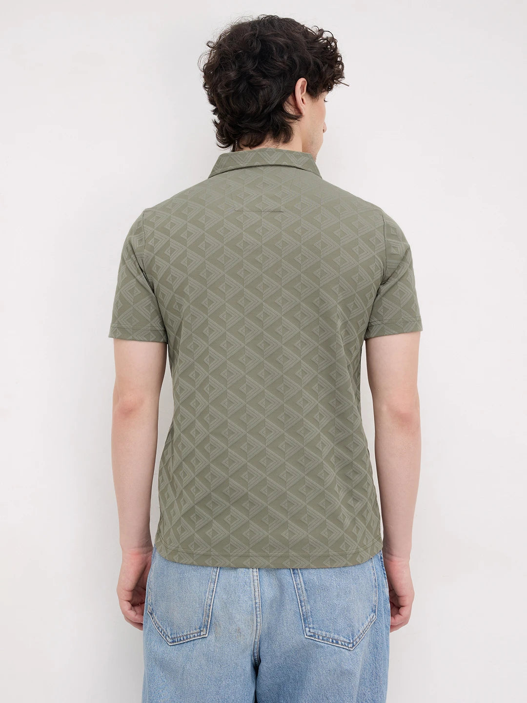 Olive Mist Diamond Embossed Zip Polo Tee