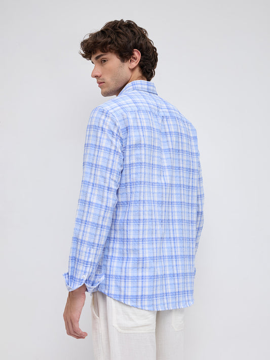 Classic Blue & White Balanced Seersucker Checks Shirt