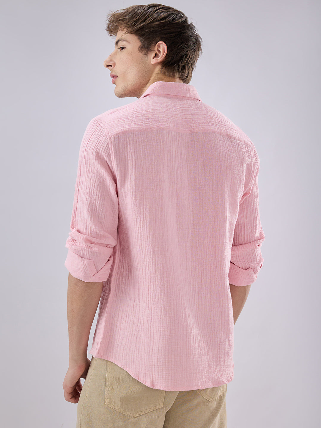 Solid Baby Pink Double Cloth Shirt