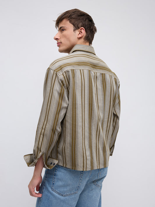 Khaki Multi Stripe Flow Boxy Fir Crop Shirt