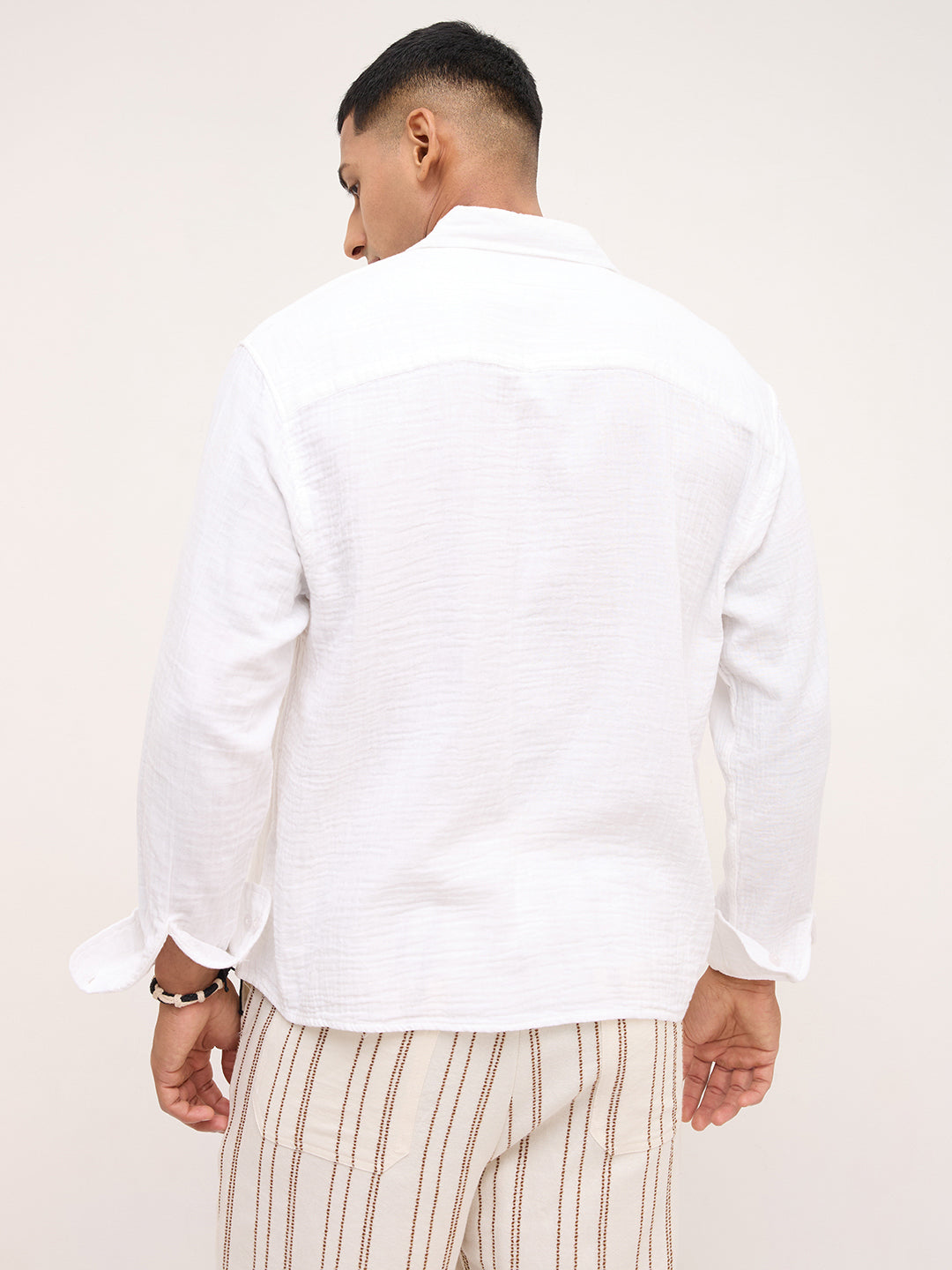 Cloud White Double Cloth Boxy Fit Crop Shirt
