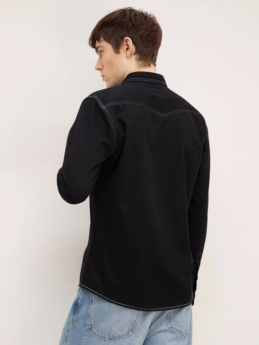 Nightfall Black Contrast Stitch Twin Pocket Overshirt