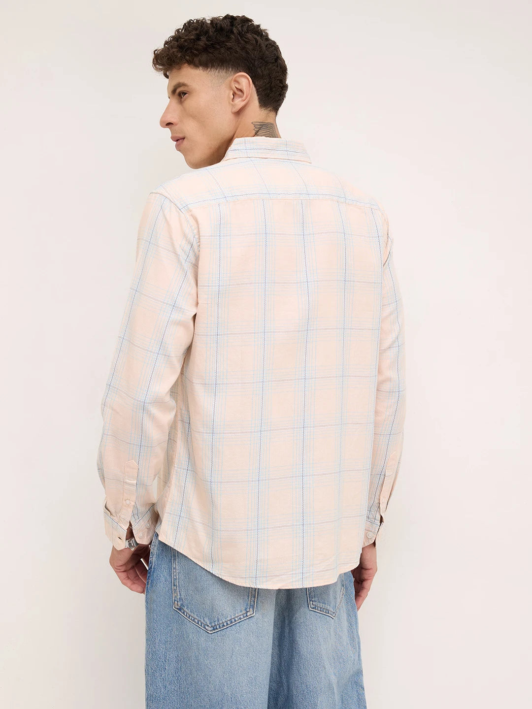 Peach Mist Skyline Checks Shirt