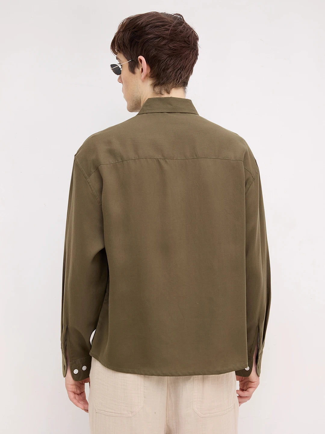 Deep Olive Boxy Fit Crop Shirt