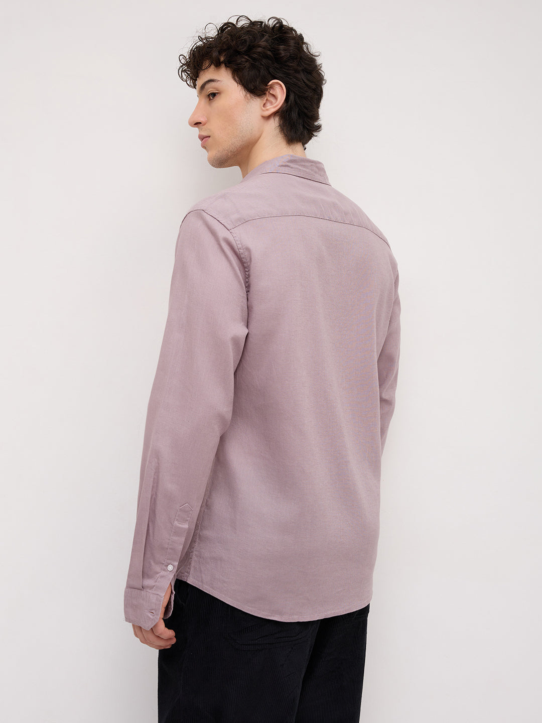Elegant Dusty Mauve Linen Blend Shirt