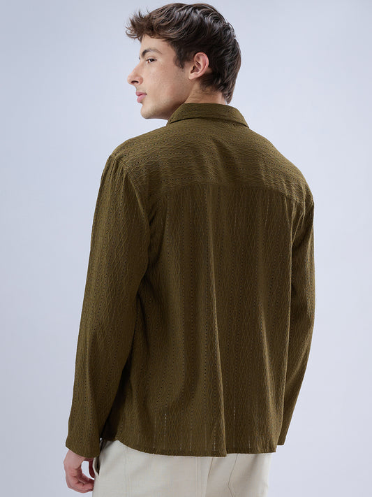 Olive Fine Lozenge Weave Polo Oversized Shirt