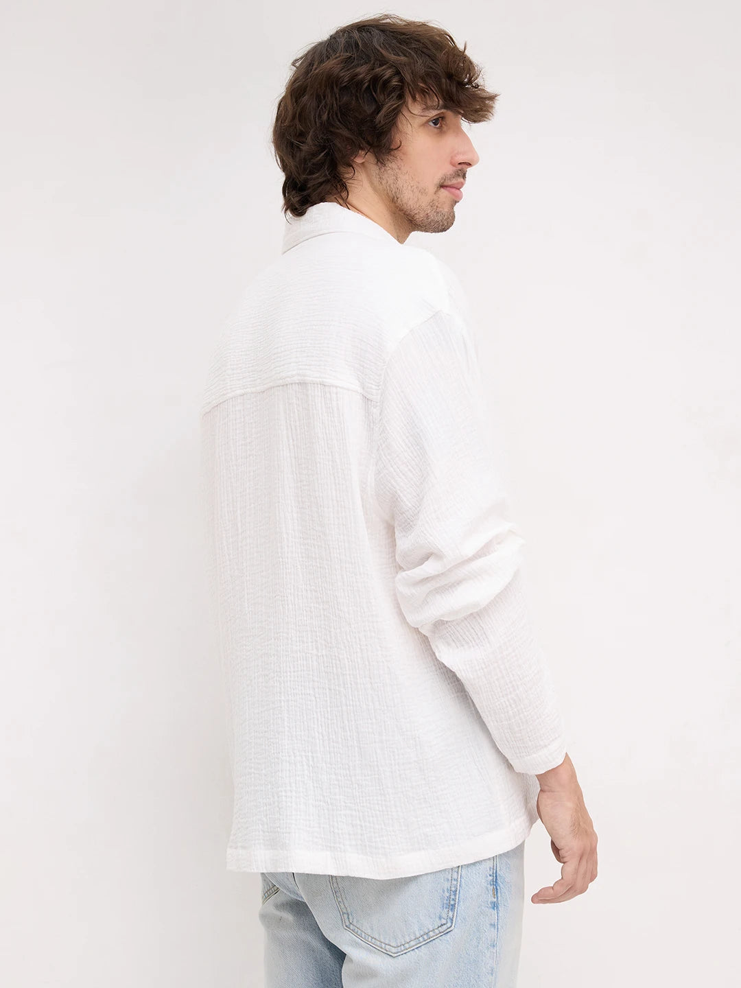 Snow White Double Cloth Notch Collar Oversized Shirt