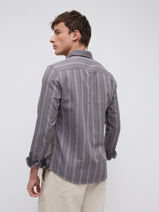 Slate Grey & Black Shadow Stripe Shirt