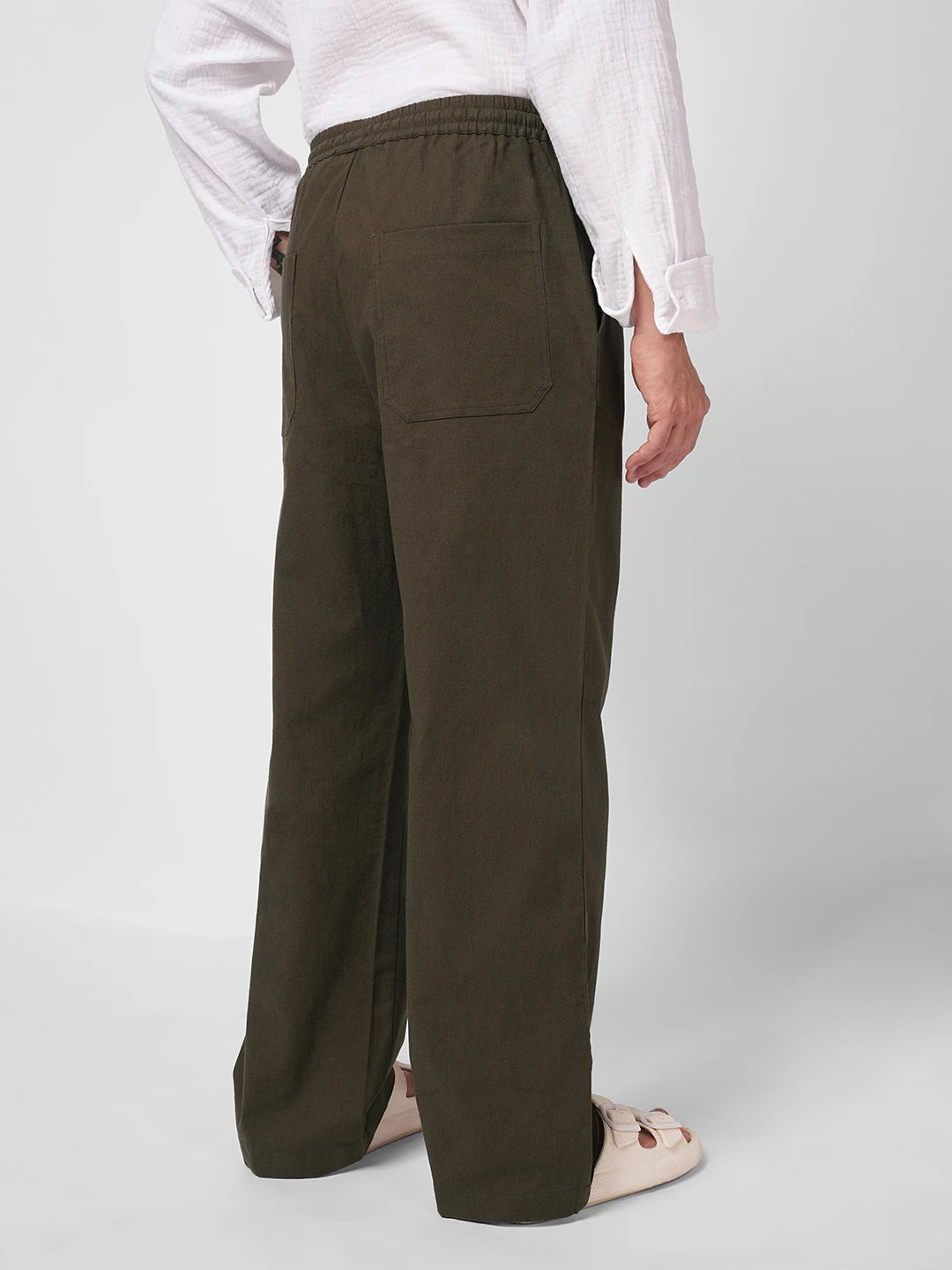 Brunette Brown Slub Weave Straight Fit Trousers