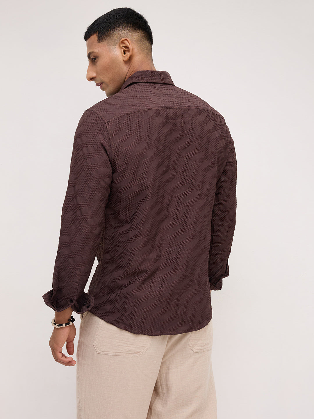 Deep Cocoa Brown Contour Weave Shirt