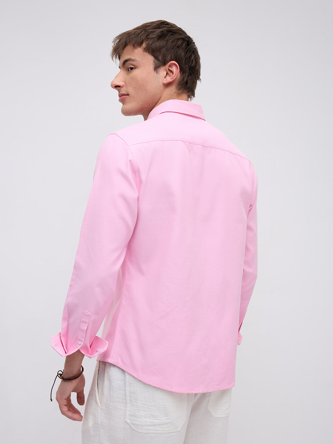 Solid Pink Smooth Finish Oxford Button-Down Collar Shirt