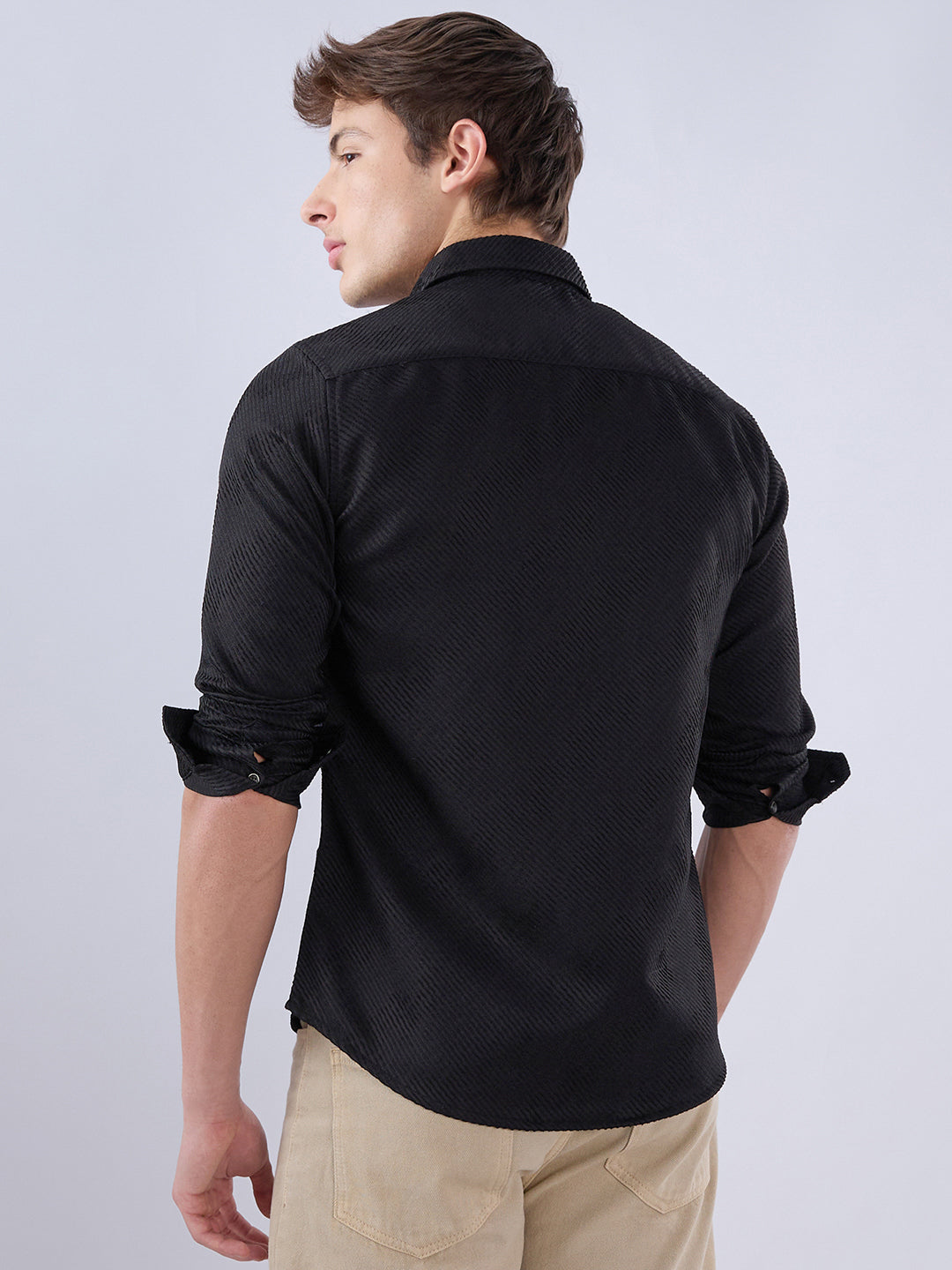 Sable Black Diagonal Textured Statement Shirt
