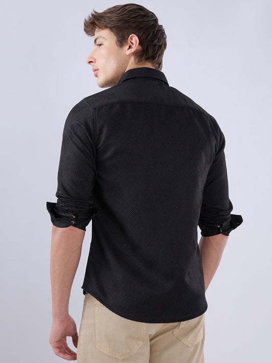 Sable Black Diagonal Textured Statement Shirt