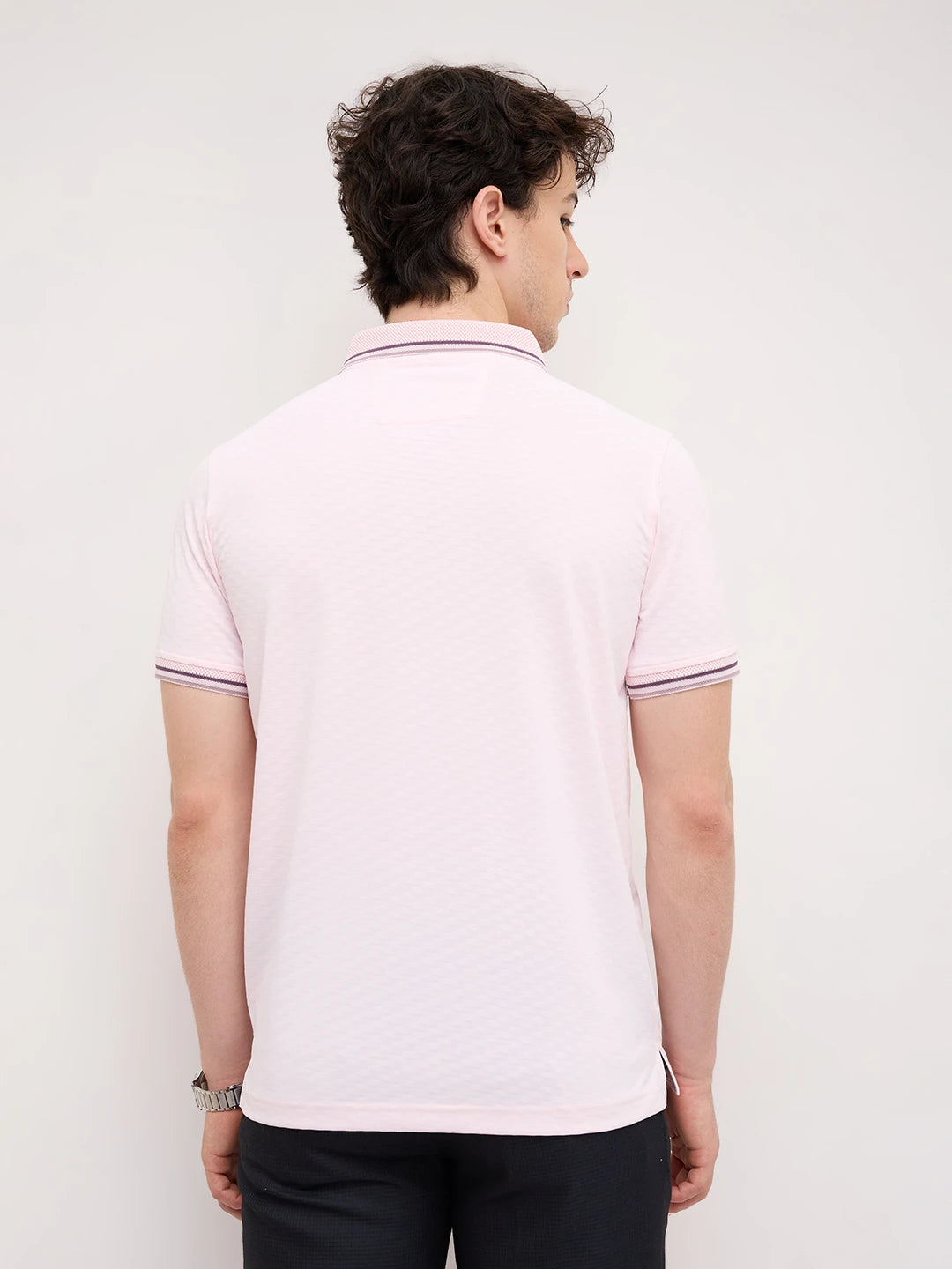 Soft Pink Contrast Knit Collar Tee