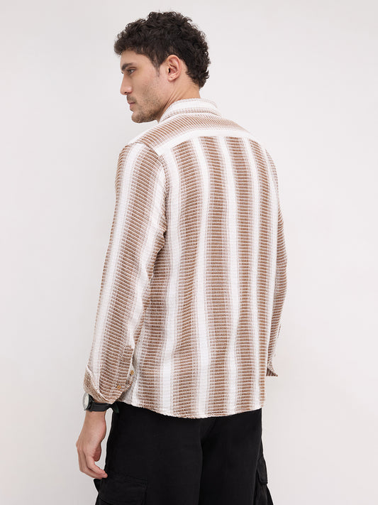 Premium Cotton Brown & White Striped Shirt
