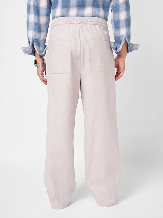 Tea Green Slub Weave Straight Fit Trousers