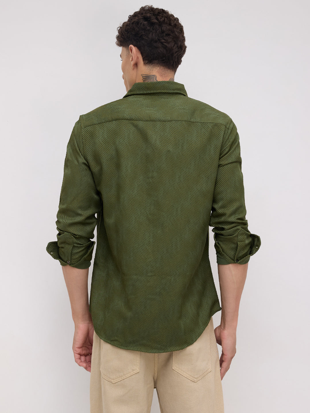 Olive Asymmetric Stripe Textured Shirt