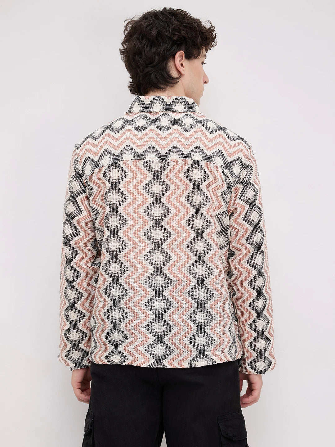 Retro Drift Chevron Striped Crochet Polo Oversized Shirt