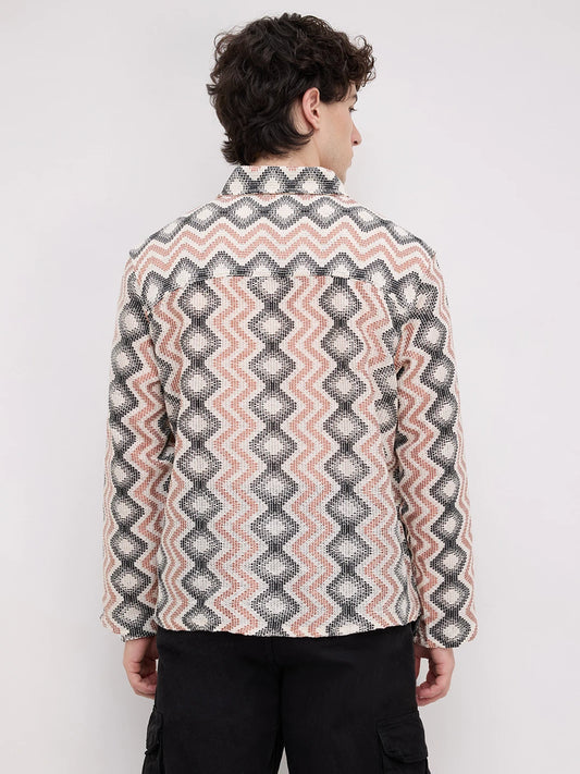 Retro Drift Chevron Striped Crochet Polo Oversized Shirt