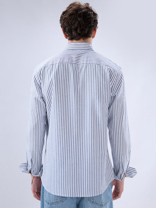 Navy Oxford Vertical Striped Button Down Collar Shirt