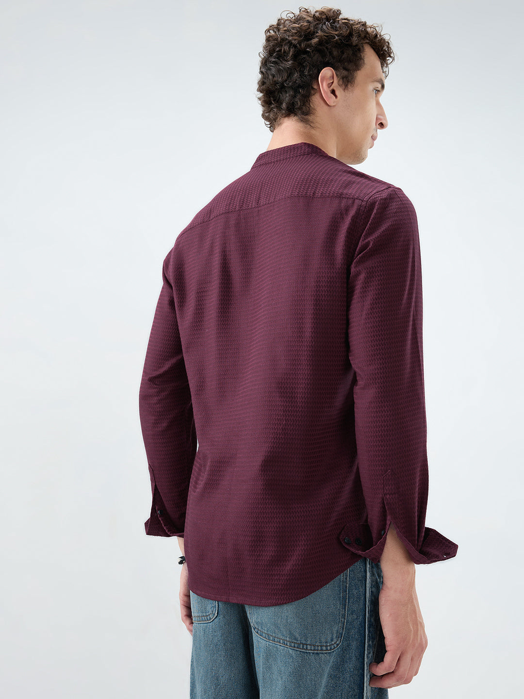 Garnet Red Wavey Textured Kurta