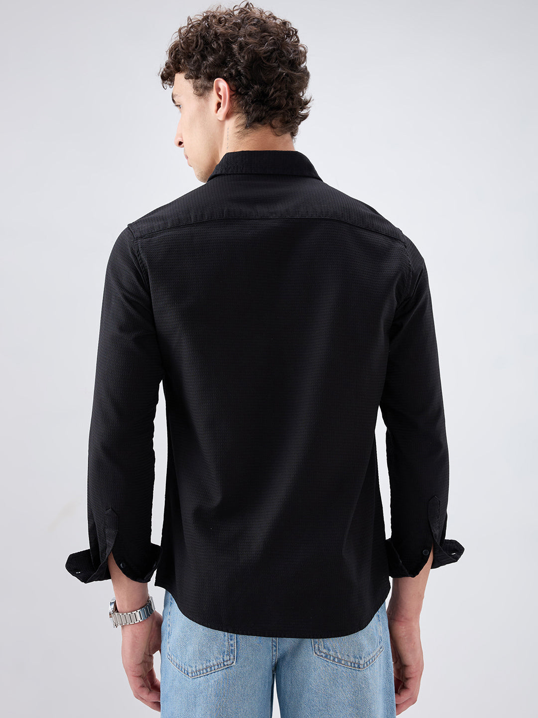 Jade Black Textured Knit Shirt