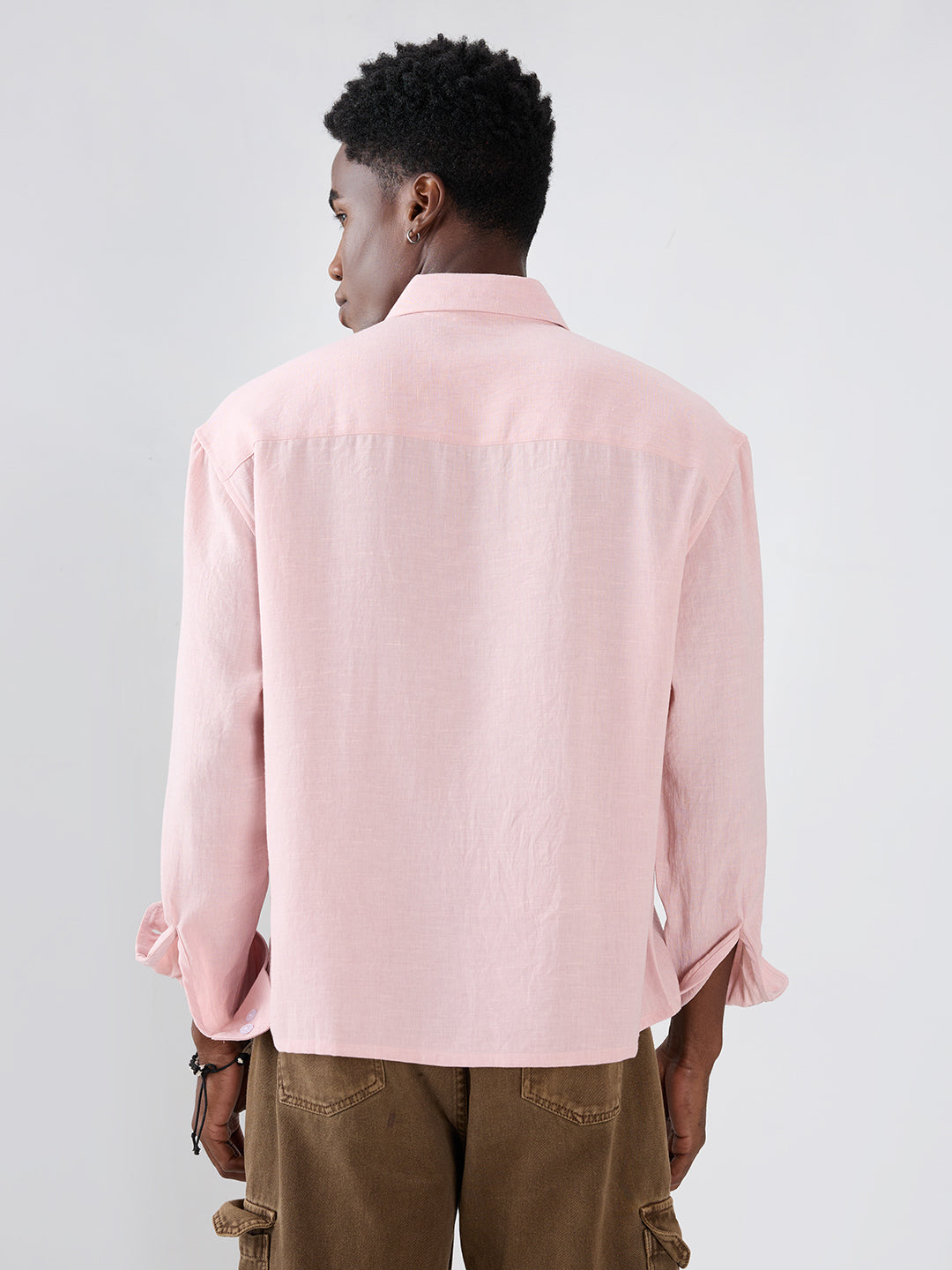 Blush Pink Fine Weave Boxy Fit Crop Shirt
