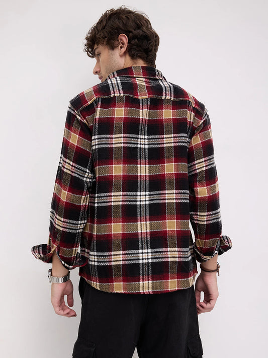 Old-School Red Charm Checks Twin Pocket Flannel Shirt