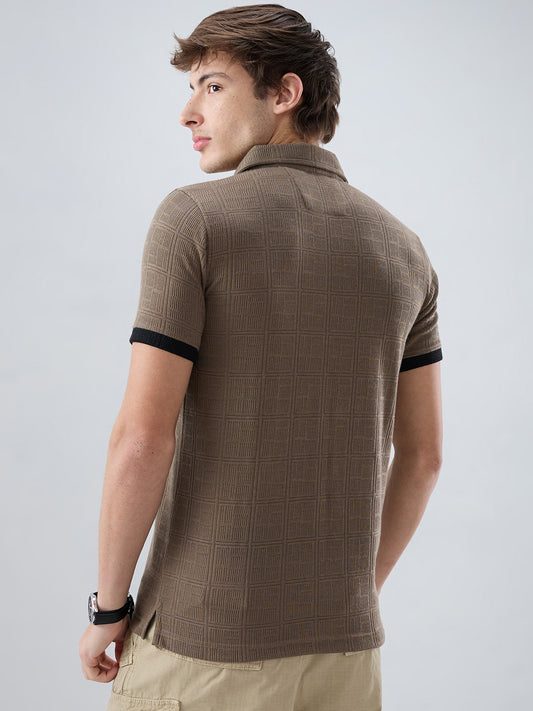 Dusty Beige Contrast Polo Neck T-shirt