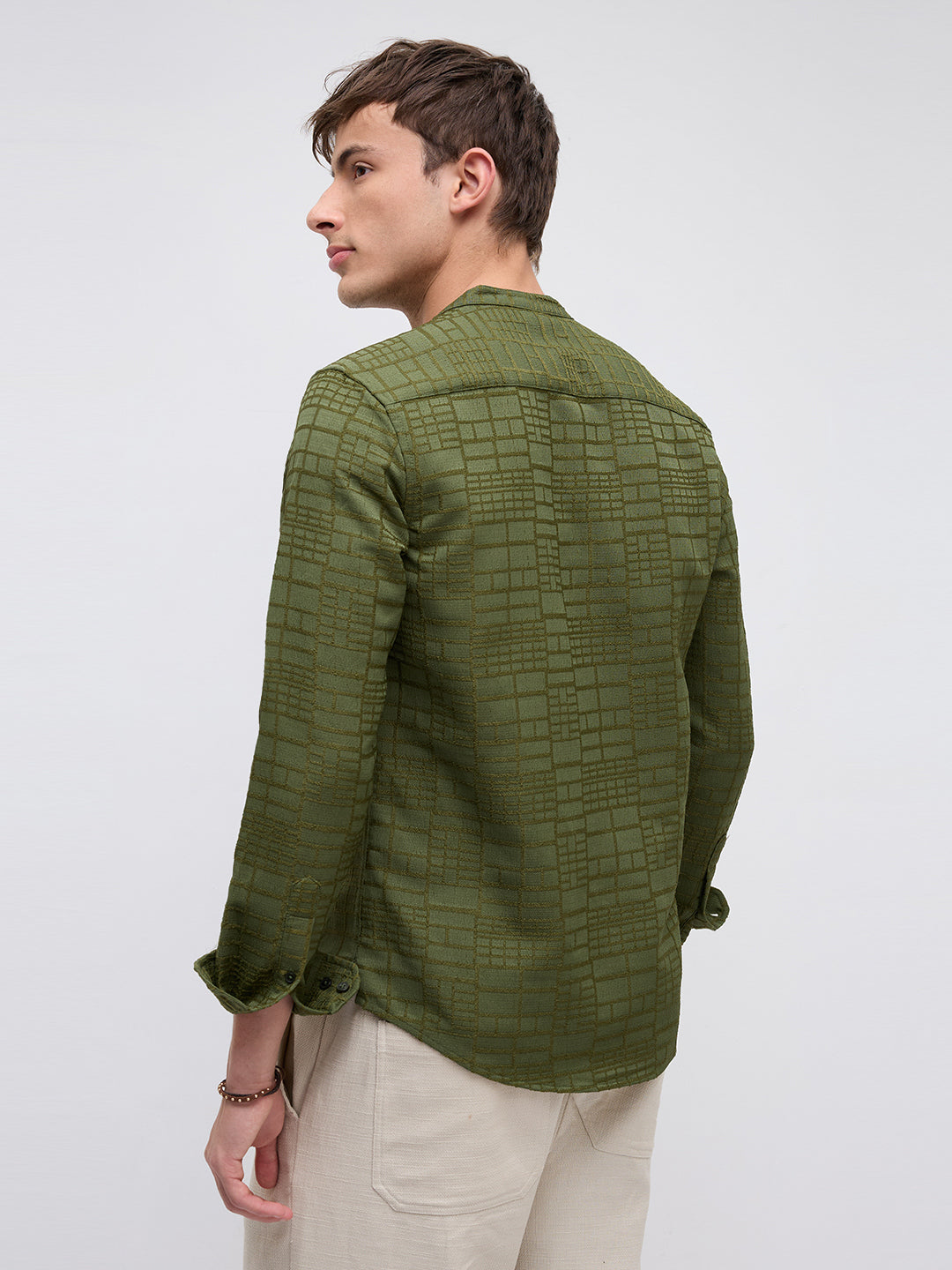 Classic Forest Green Maze Textured Kurta